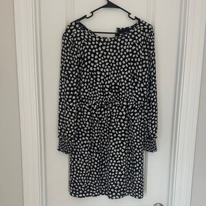 J. Crew Navy and White Patterned Long Sleeve Dress